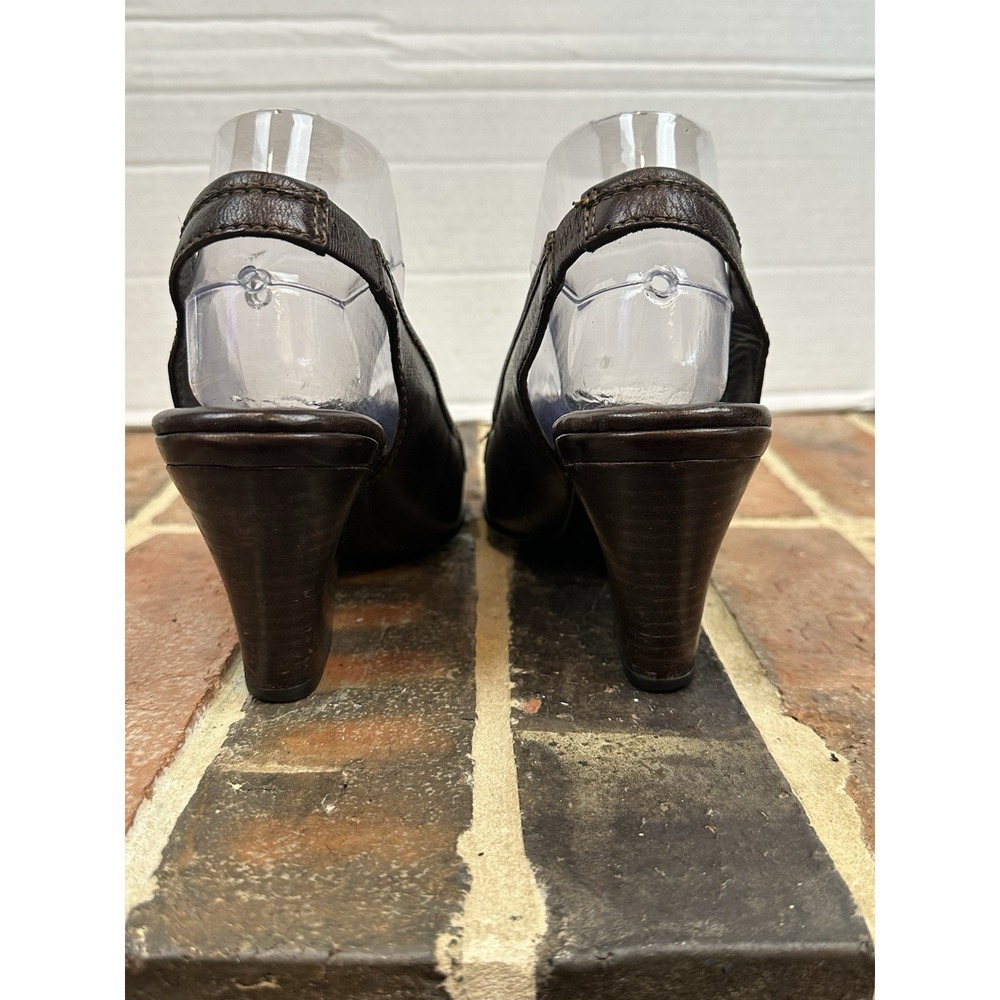 Born Crown Brown Leather Slingback Heels Scalloped Round Toe Block Heel 8.5 - Picture 5 of 7